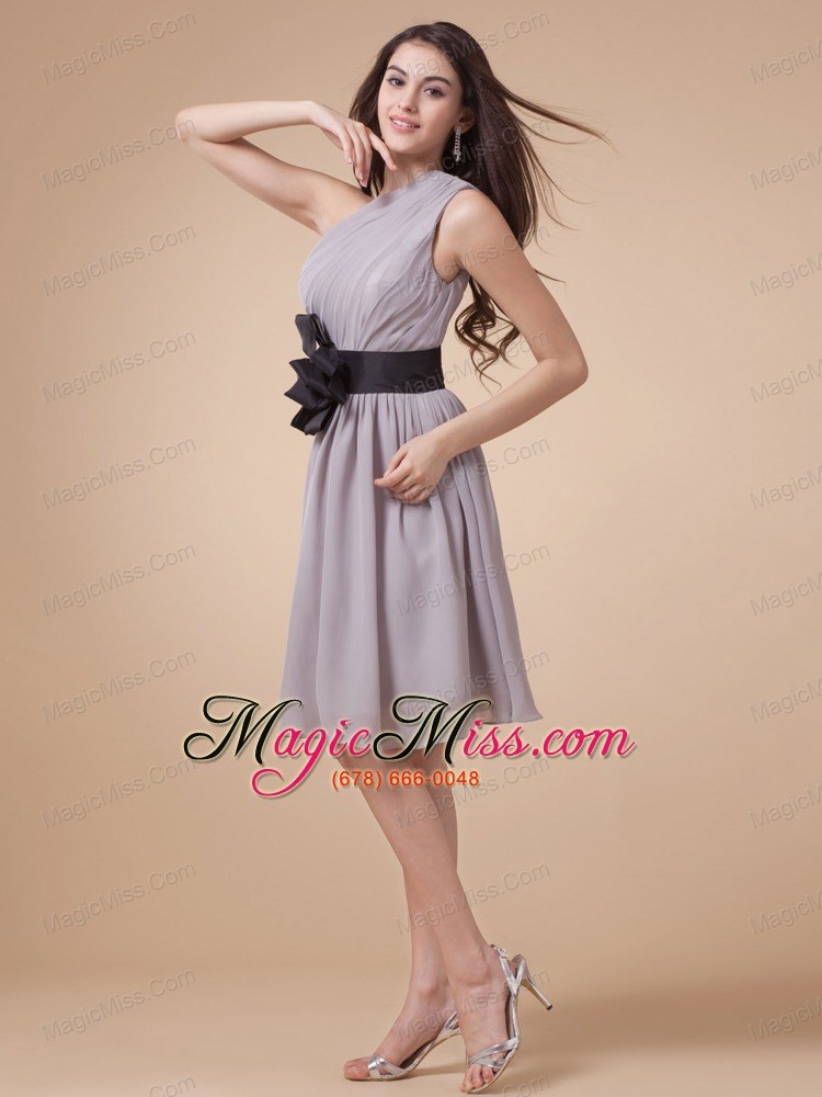 wholesale one shoulder sash and ruch for custom made bridesmaid dress