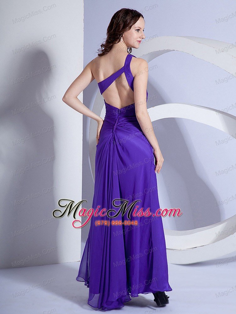 wholesale one shoulder and beading ruch for purple prom dress