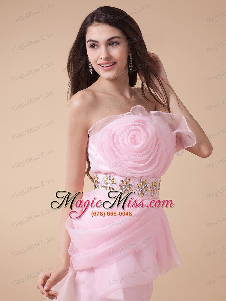 wholesale new style prom dress with baby pink hand made flowers and beading