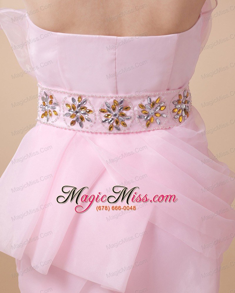 wholesale new style prom dress with baby pink hand made flowers and beading