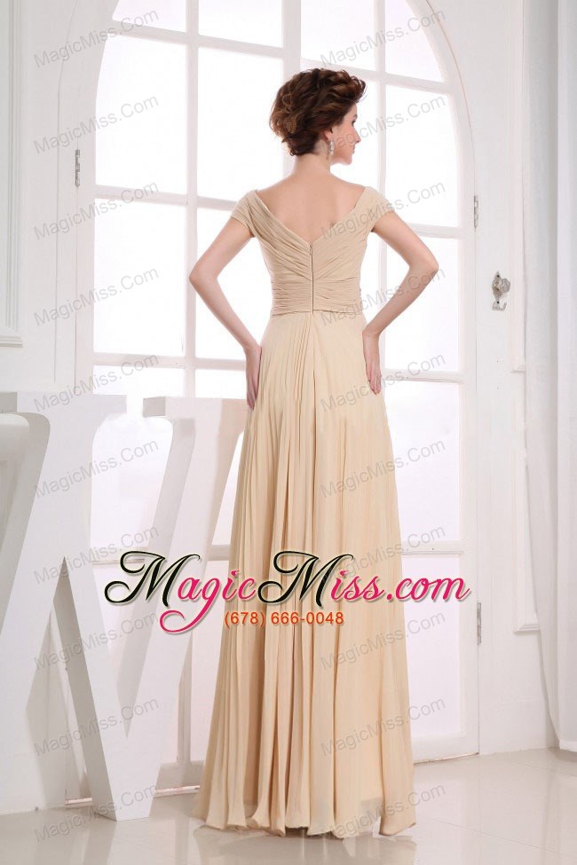wholesale v-neck champagne chiffon floor-length ruching 2013 prom dress for formal evening