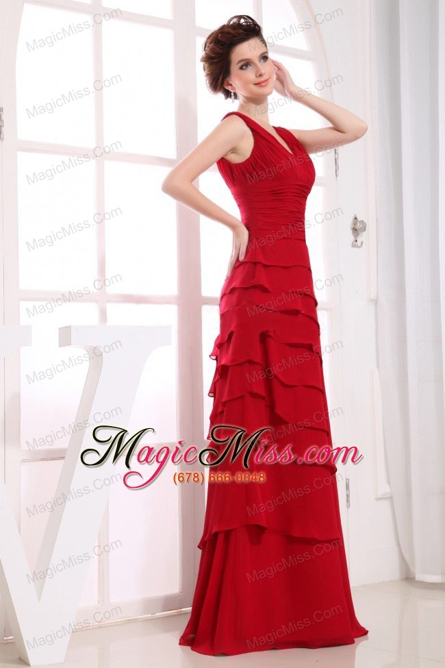 wholesale ruffled layers wine red chiffon v-neck 2013 prom dress floor-length