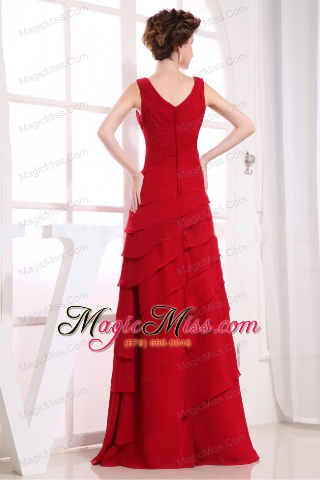 wholesale ruffled layers wine red chiffon v-neck 2013 prom dress floor-length
