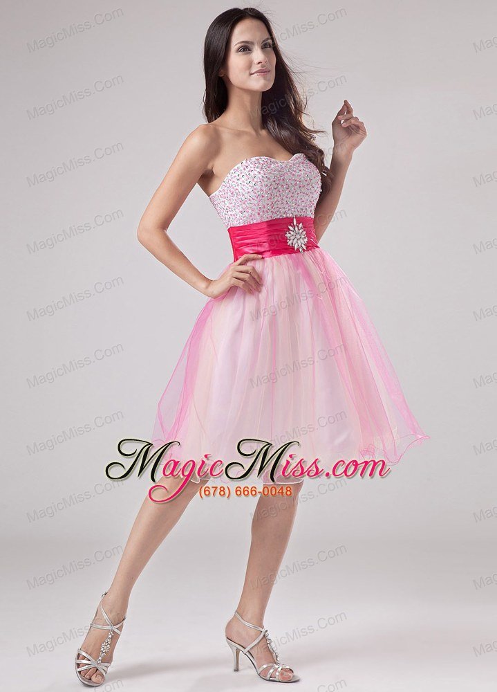 wholesale beading prom dress strapless organza mini-length a-line pink