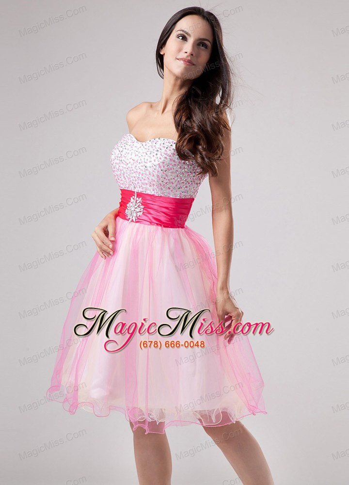 wholesale beading prom dress strapless organza mini-length a-line pink