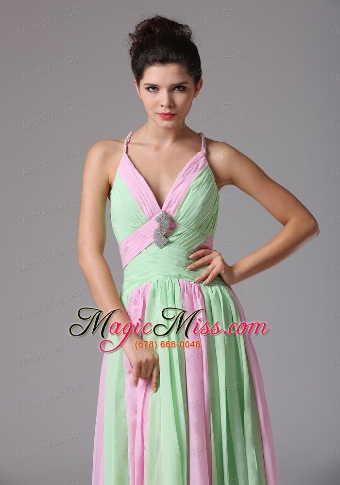 wholesale new haven connecticut multi-color spagetti straps ruched bodice prom dress with beading