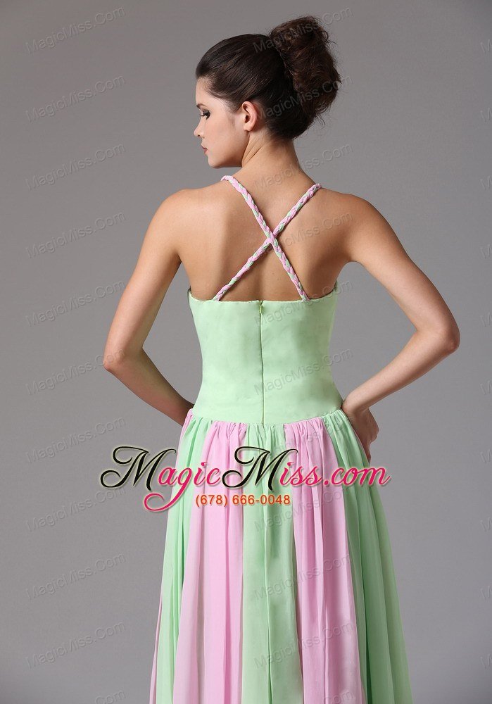wholesale new haven connecticut multi-color spagetti straps ruched bodice prom dress with beading