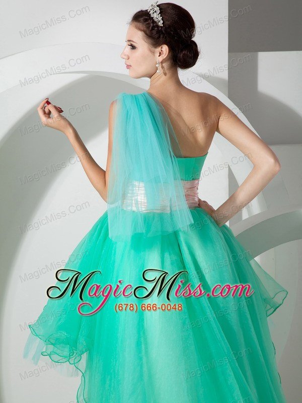 wholesale super hot ice blue one shoulder high-low princess prom dress with beading and appliques