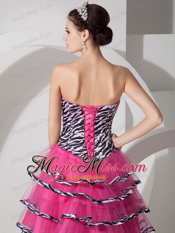 wholesale sweet zebra print strapless short prom dress mini-length