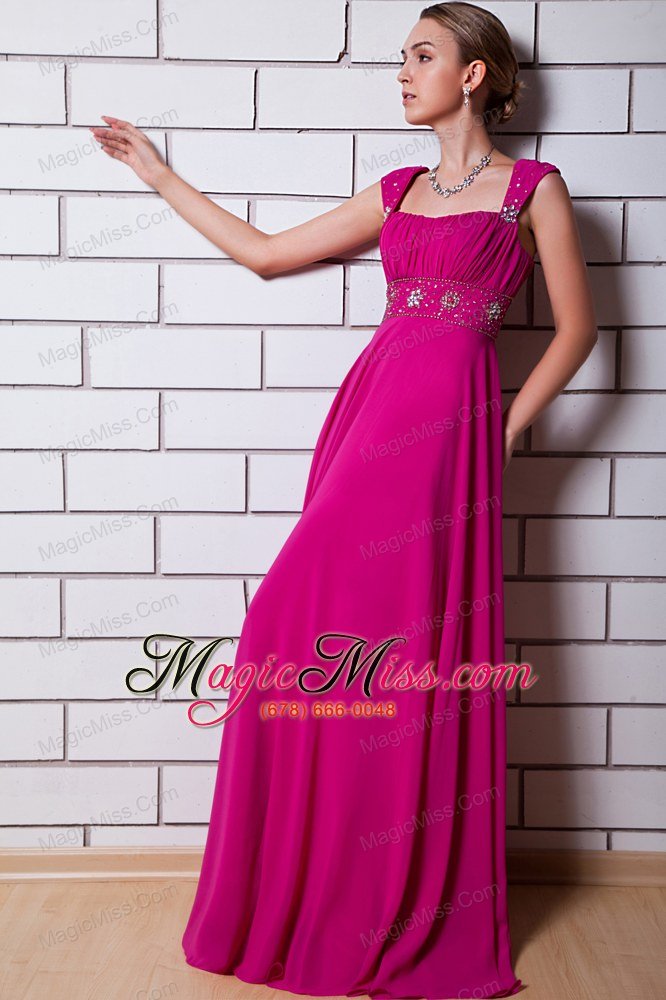 wholesale hot pink empire straps prom dress chiffon beading floor-length