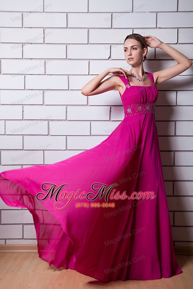 wholesale hot pink empire straps prom dress chiffon beading floor-length