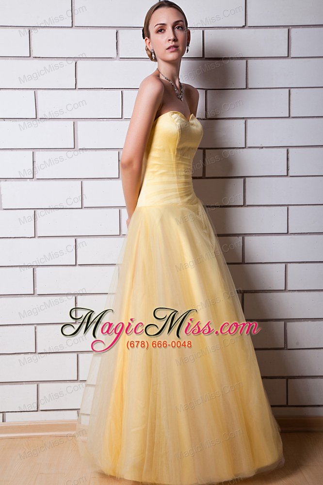 wholesale gold a-line sweetheart prom dress tulle and taffeta ruch floor-length