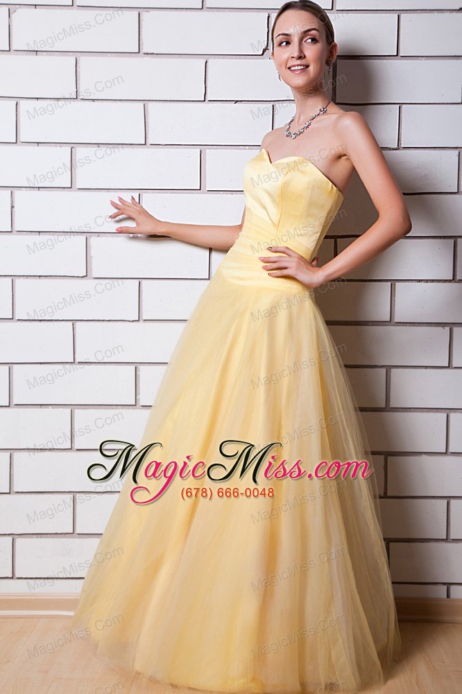 wholesale gold a-line sweetheart prom dress tulle and taffeta ruch floor-length