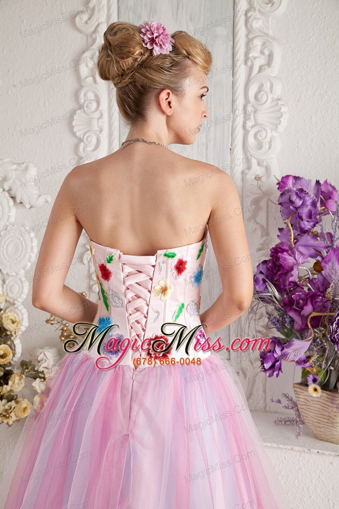 wholesale baby pink prom dress a-line sweetheart floor-length colorful appliques