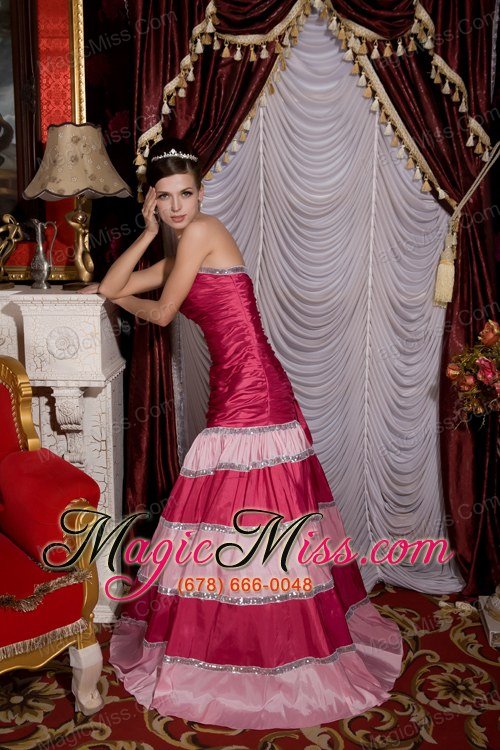 wholesale hot pink mermaid strapless brush train taffeta sequins prom / evening dress