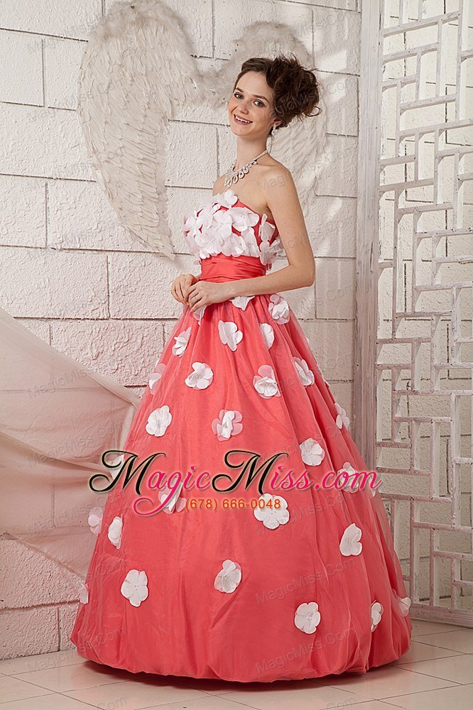 wholesale watermelon a-line strapless floor-length taffeta appliques prom dress