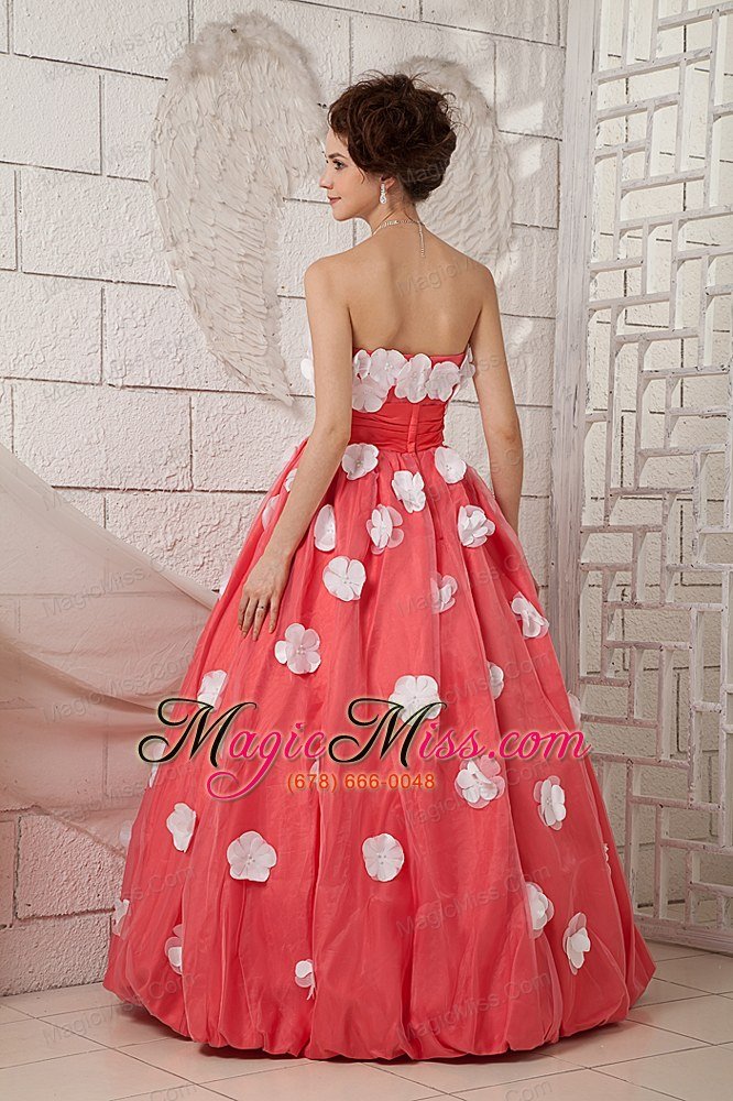 wholesale watermelon a-line strapless floor-length taffeta appliques prom dress