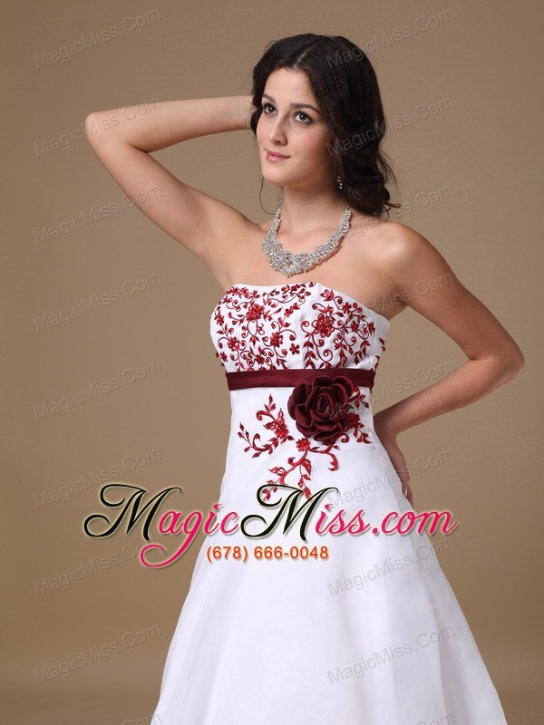 wholesale white a-line strapless court train organza beading prom dress