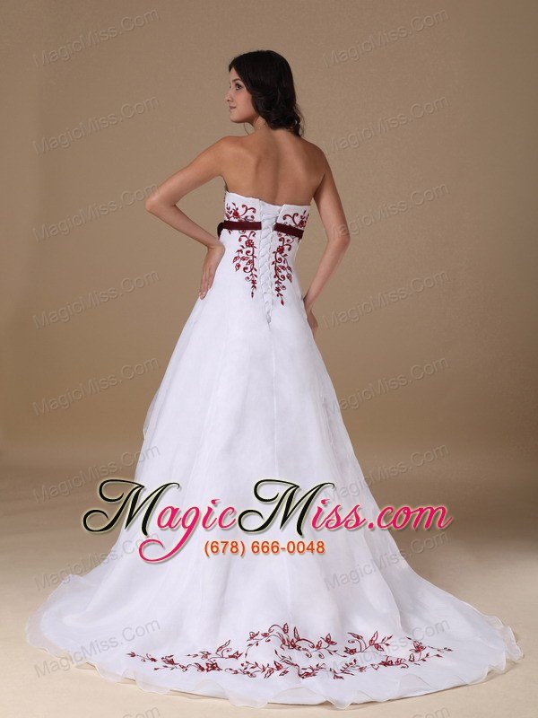 wholesale white a-line strapless court train organza beading prom dress
