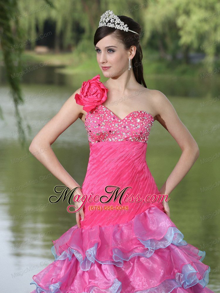 wholesale hand made flower decorate one shoulder beaded decorate bust lovely style for 2013 prom / evening dress