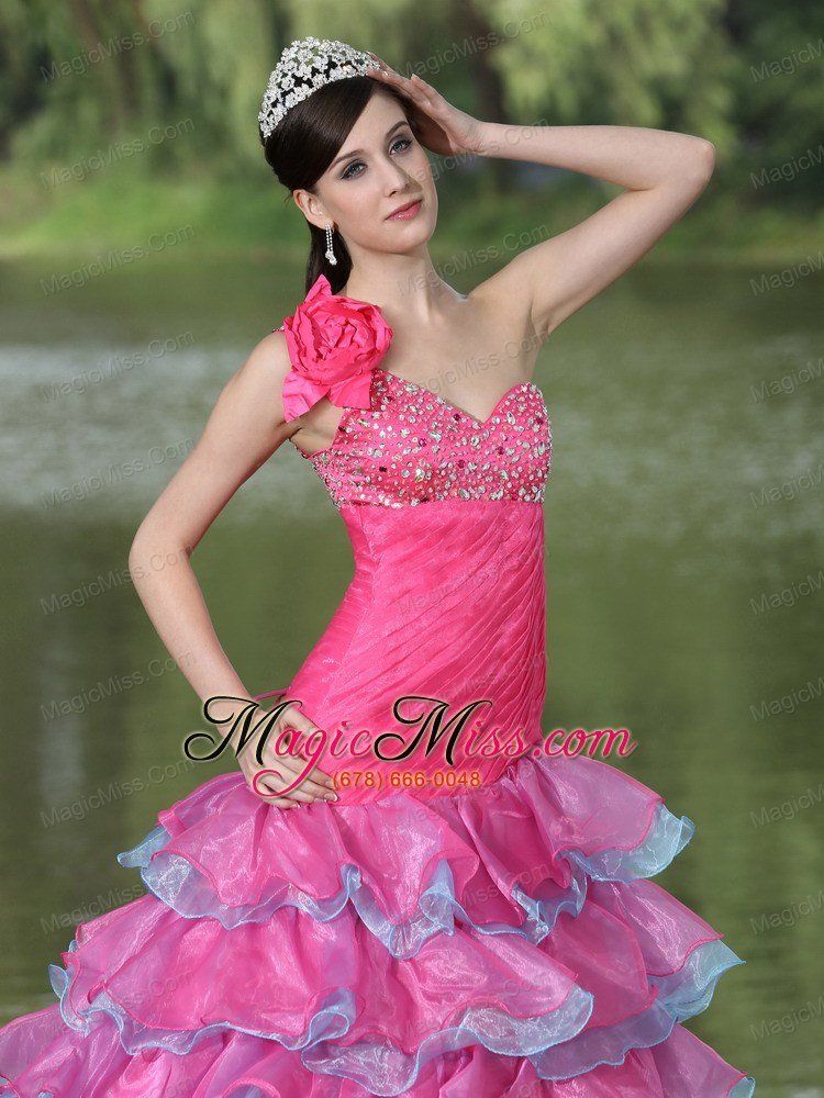 wholesale hand made flower decorate one shoulder beaded decorate bust lovely style for 2013 prom / evening dress