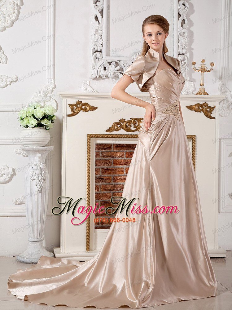 wholesale affordable a-line sweetheart court train satin appliques wedding dress