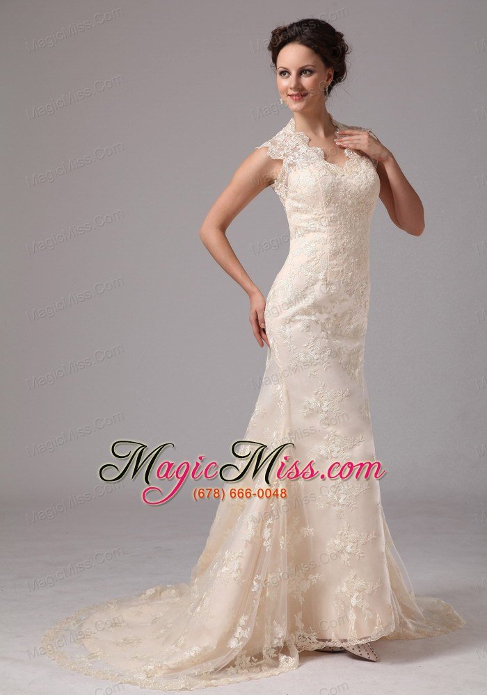wholesale champagne lace sweetheart chapel train clasp handle wedding dress for custom made in mcdonough georgia