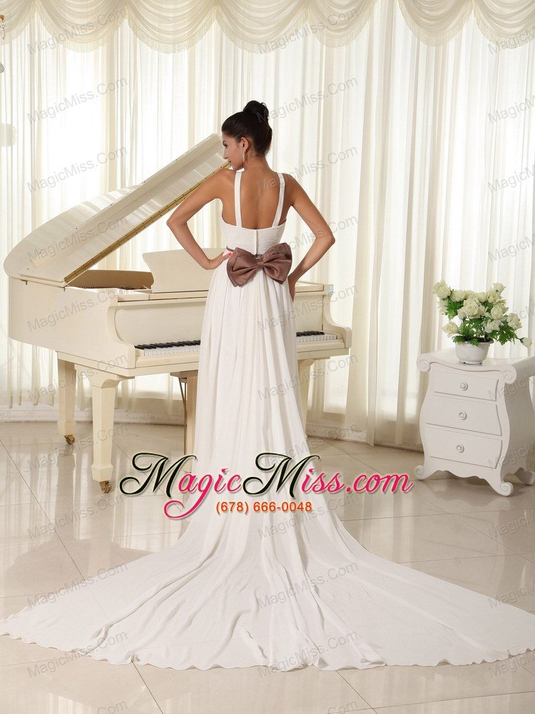 wholesale beaded decorate straps watteau train white beading beautiful wedding dress bowknot