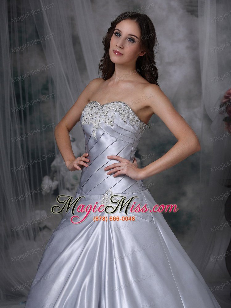 wholesale silver a-line sweetheart court traintaffeta beading and ruch wedding dress