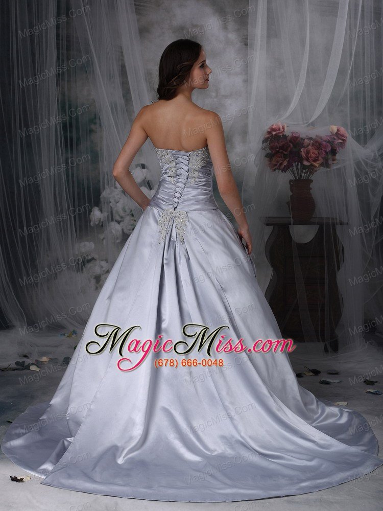 wholesale silver a-line sweetheart court traintaffeta beading and ruch wedding dress
