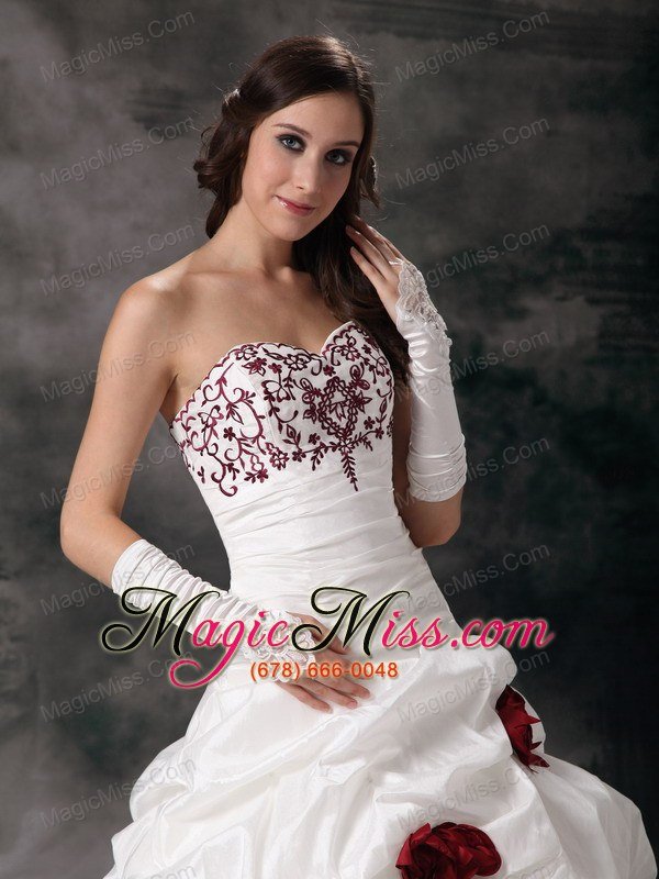 wholesale white ball gown sweetheart brush train taffeta embroidery quinceanera dress