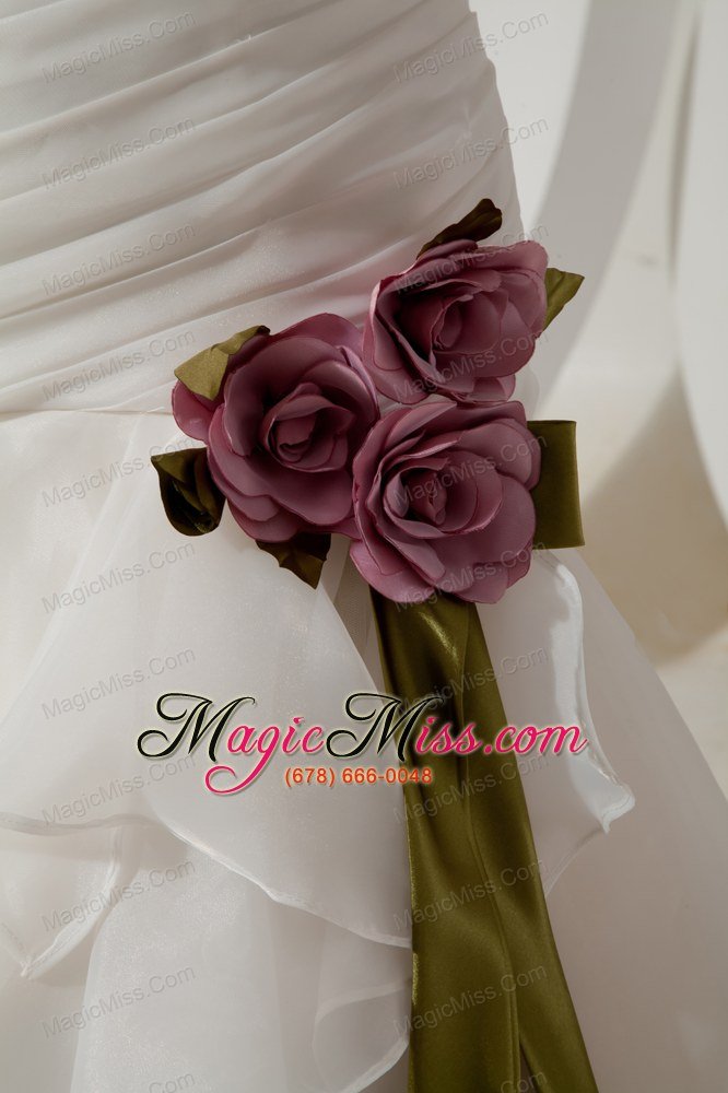 wholesale elegant a-line straps brush train organza hand made flowers wedding dress