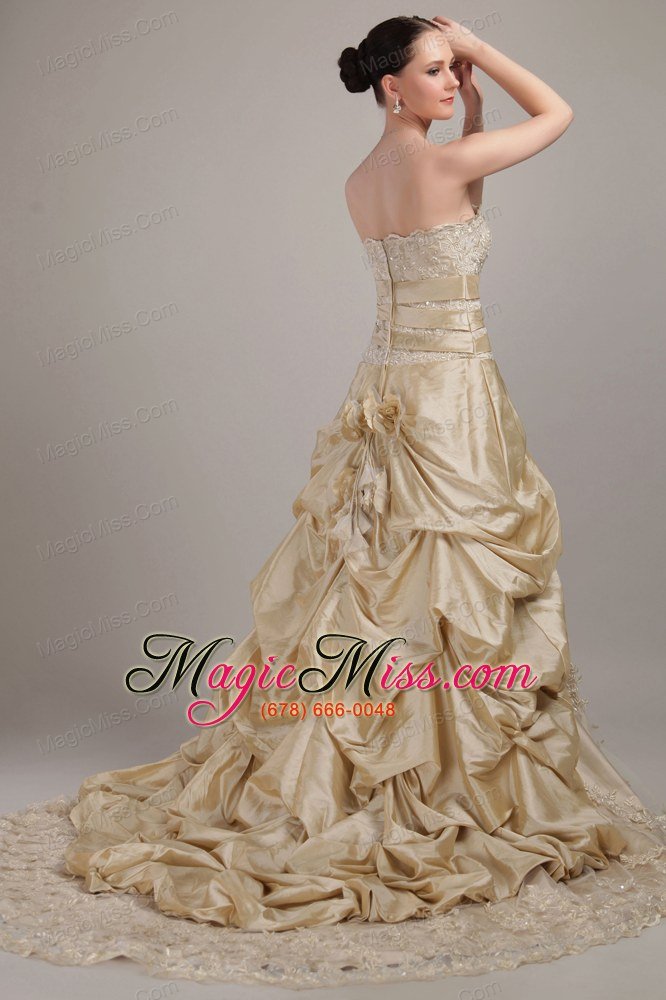 wholesale elegant champagne a-line / princess strapless court train taffeta wedding dress