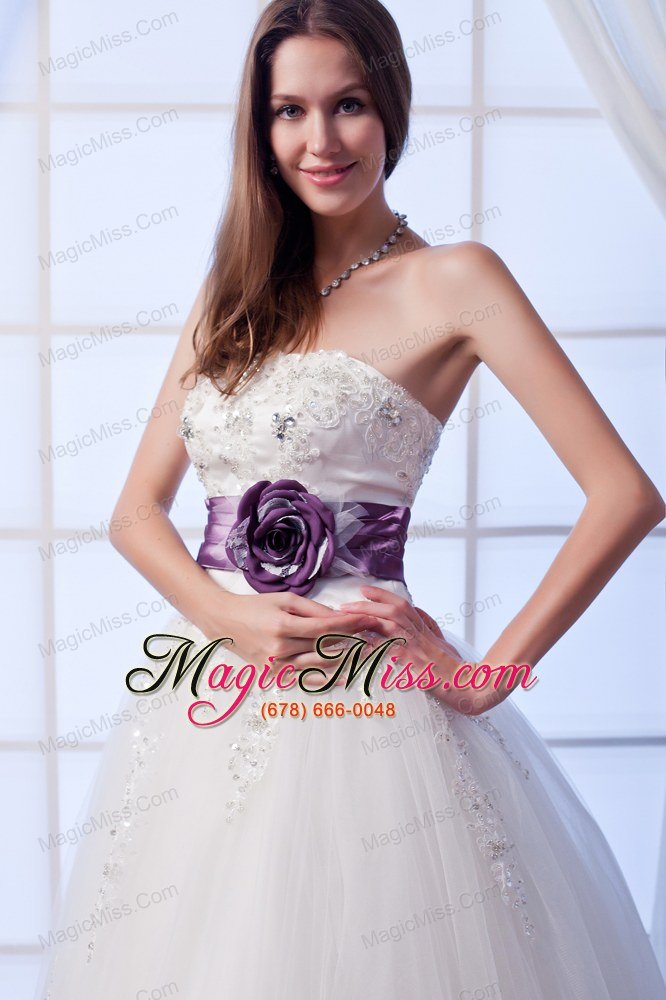 wholesale luxurious a-line strapless floor-lengthtulle beading and hand made flowers wedding dress