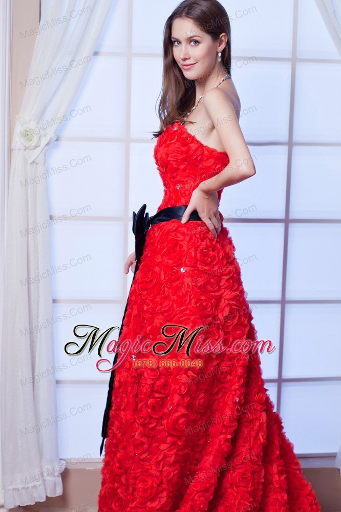 wholesale red a-line strapless cathedral train special fabric beading and sash wedding dress