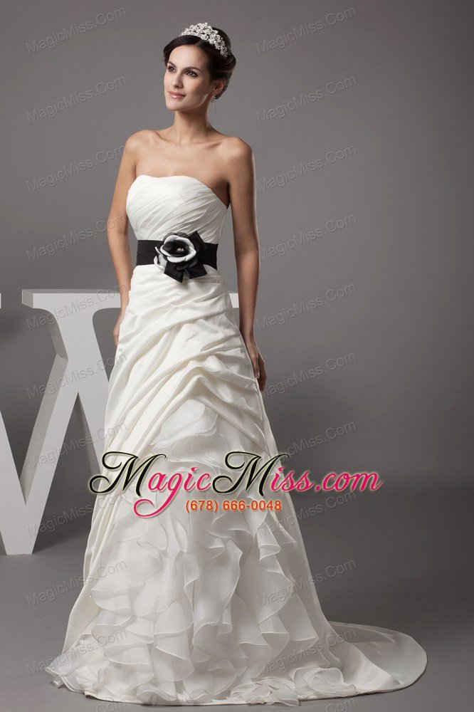 wholesale strapless a-line ruffles pick-ups sash wedding dress
