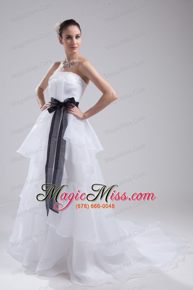 wholesale a-line sash strapless court train cheap wedding dress