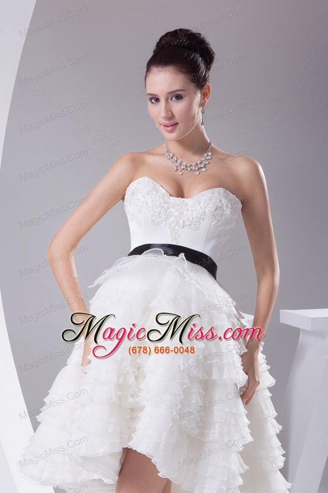 wholesale a-line / princess ruffled layers knee-length sash wedding dress
