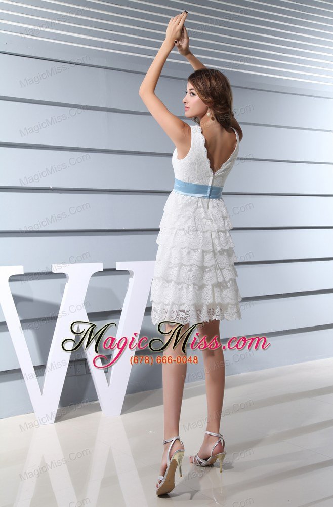 wholesale lace v-neck ruffled layers knee-length prom dress