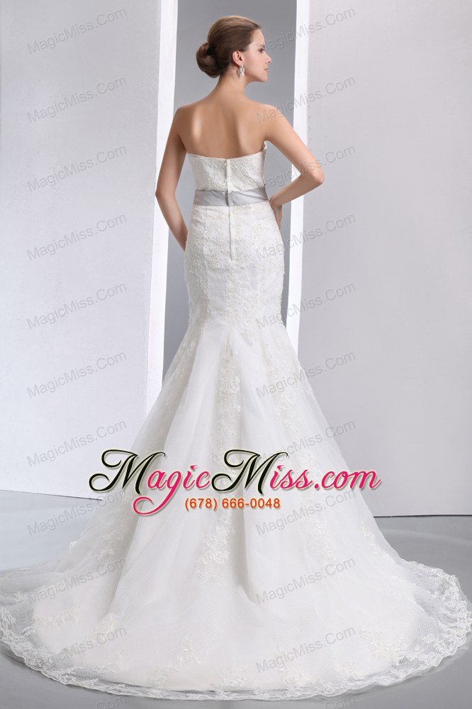 wholesale luxurious mermaid strapless court train taffeta and lace sash wedding dress