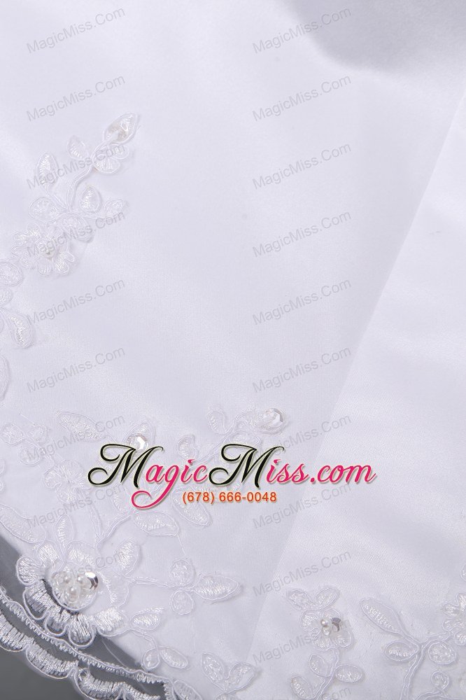 wholesale graceful a-line strapless brush train satin and lace appliques wedding dress