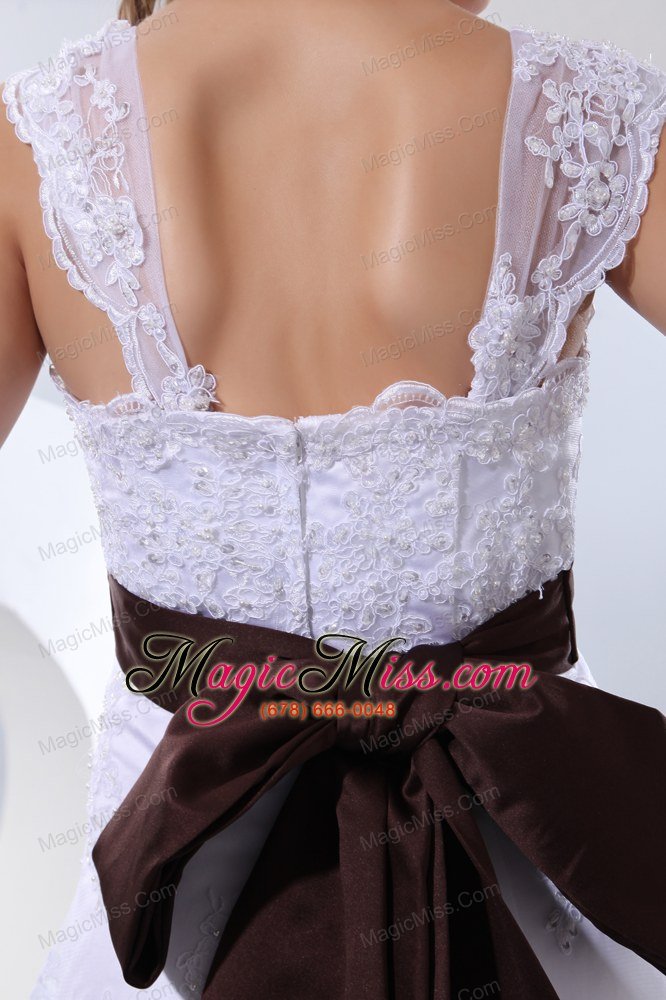 wholesale fashionable a-line straps chapel train taffeta and lace bow beading wedding dress