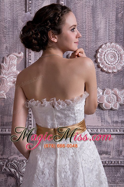 wholesale custom made column / sheath sweetheart tea-length lace and organza beading wedding dress