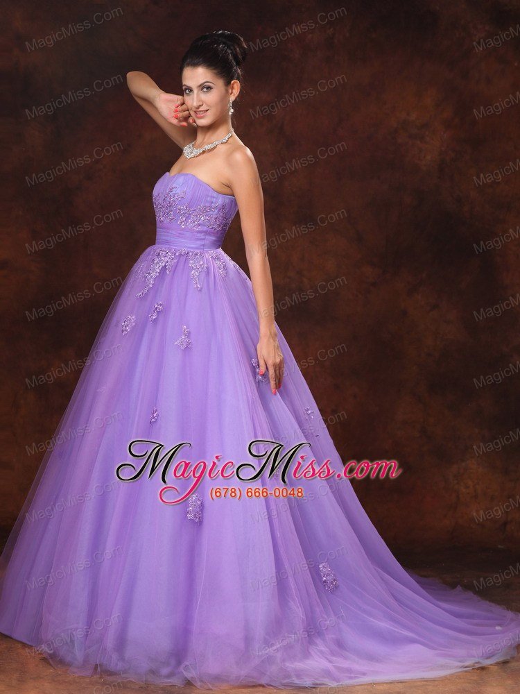 wholesale lilac sweetheart tulle appliques court train custom made wedding dress for 2013