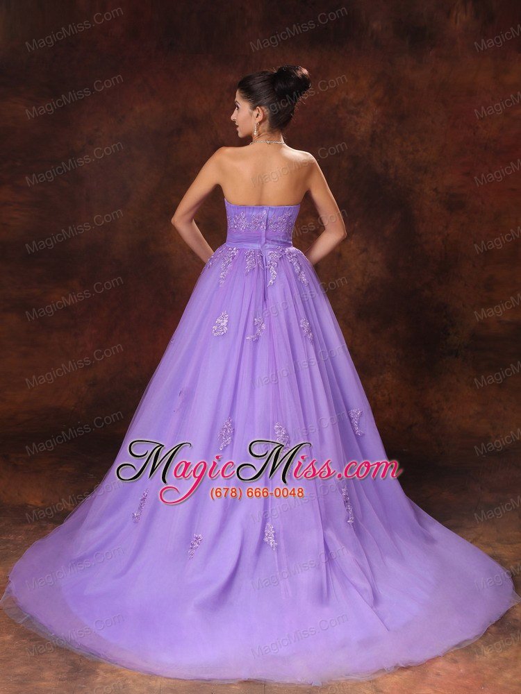 wholesale lilac sweetheart tulle appliques court train custom made wedding dress for 2013