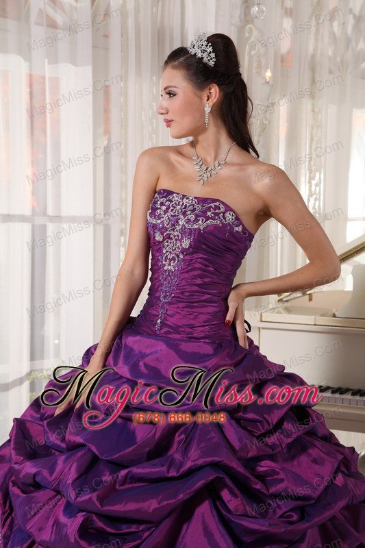 wholesale eggplant purple ball gown strapless floor-length taffeta embroidery with beading quinceanera dress