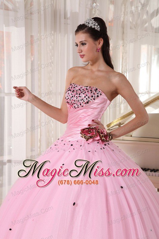 wholesale baby pink ball gown strapless floor-length tulle beading and ruch quinceanera dress