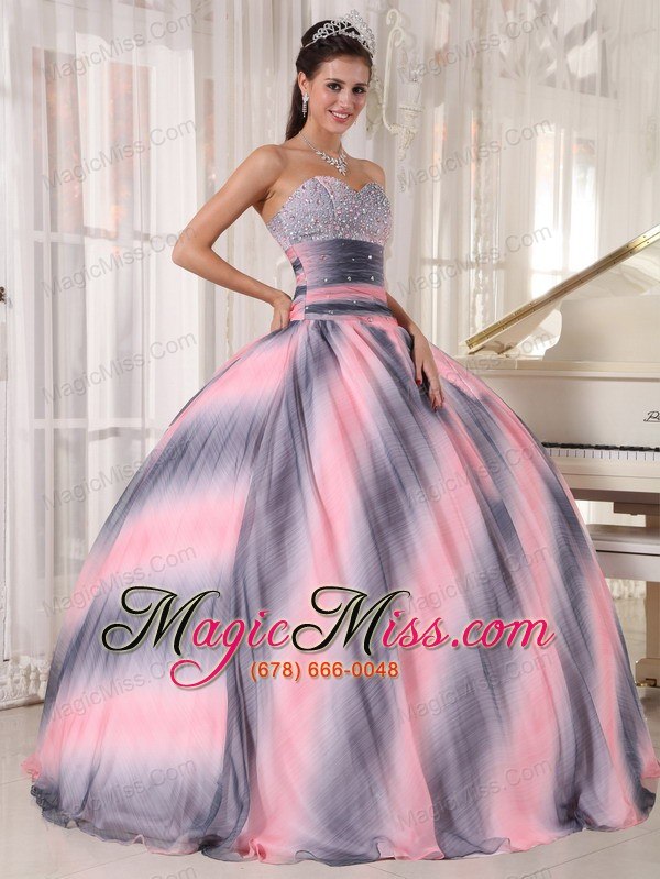 wholesale ombre color ball gown sweetheart floor-length chiffon beading and ruch quinceanera dress