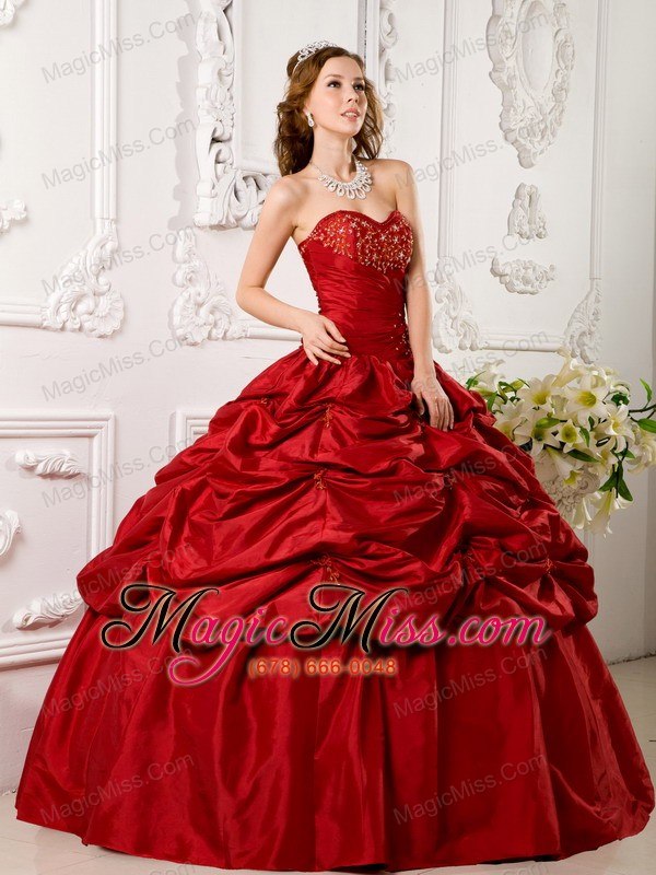 wholesale red ball gown sweetheart floor-length tafftea appliques quinceanera dress