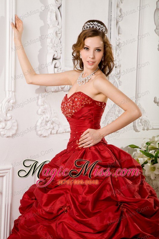 wholesale red ball gown sweetheart floor-length tafftea appliques quinceanera dress